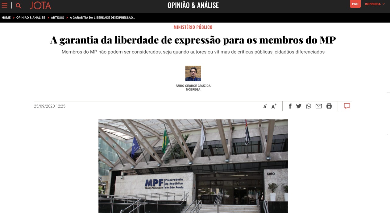 Liberdade de expressão em artigo no site Jota e webinar, na TV ANPR