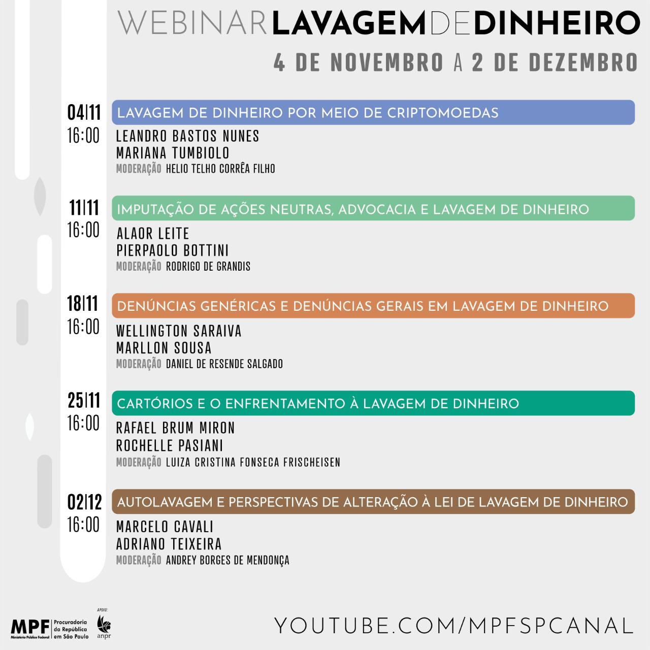 Confira nesta quarta, webinário Lavagem de Dinheiro, realizado pelo MPF/SP
