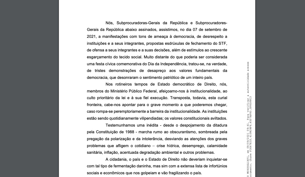 Subprocuradores assinam ato de repúdio a manifestações antidemocráticas