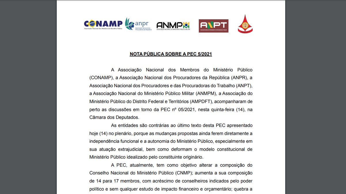 Nota pública sobre o debate em torno da PEC 5/2021