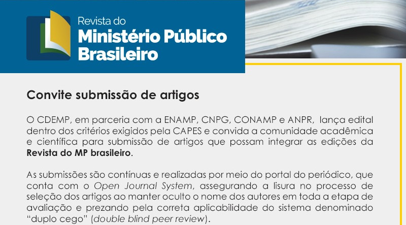 Entidades lançam edital para submissão de artigos à Revista do MP brasileiro