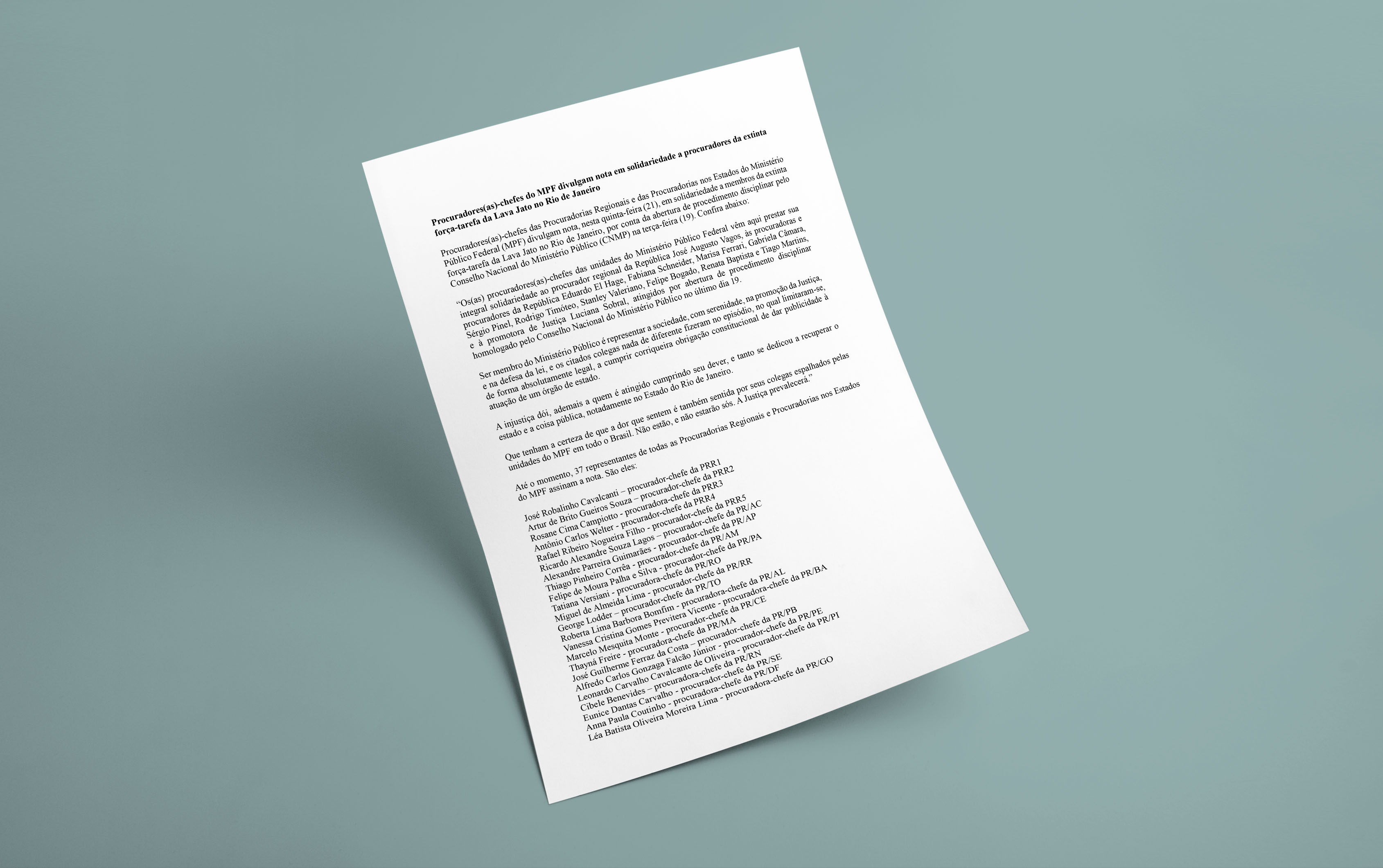 Procuradores-chefes publicam nota sobre ex-membros da Lava Jato-RJ