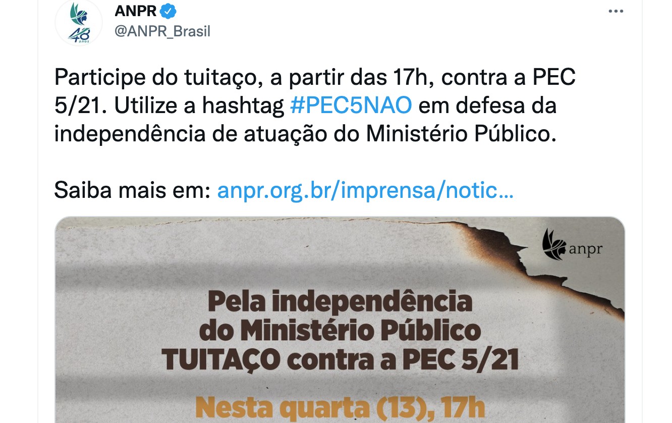 Hashtag #PEC5Não é divulgada 6 mil vezes ao longo do dia no Twitter