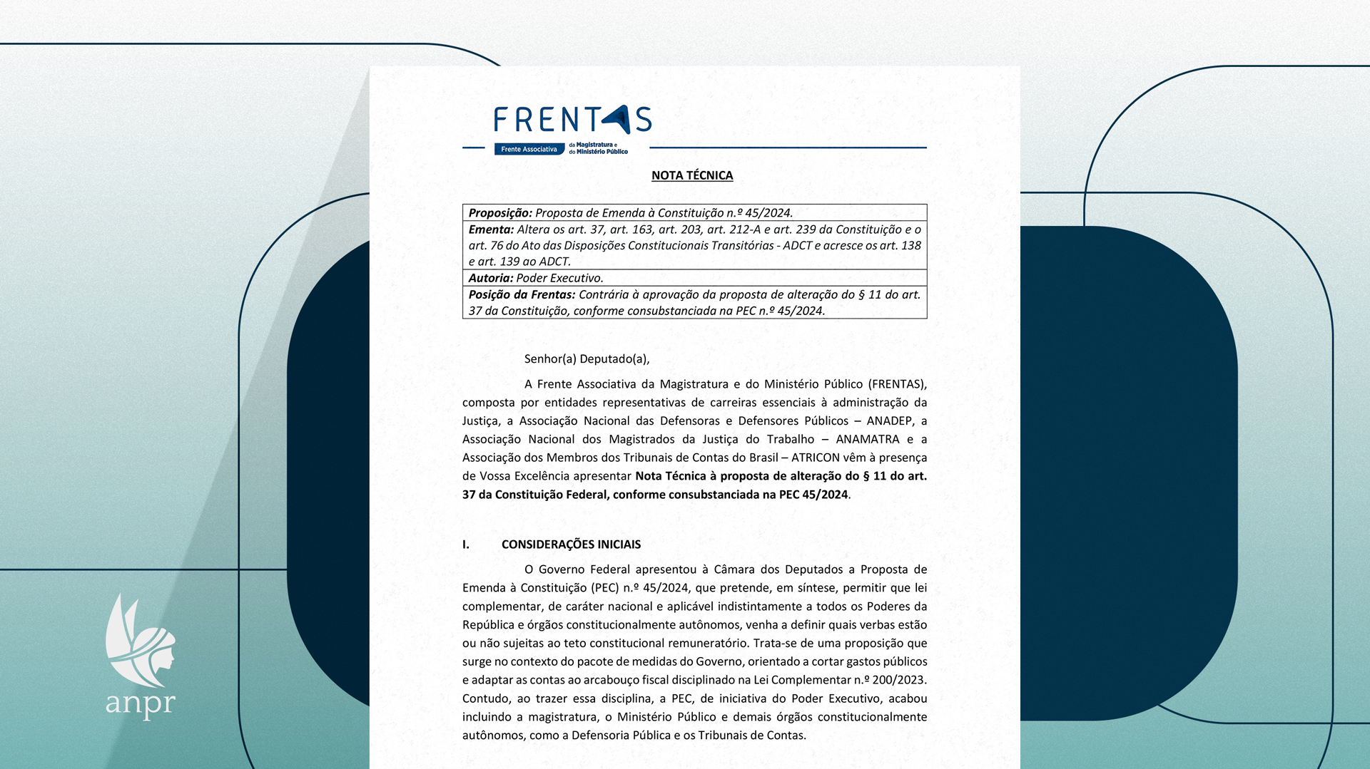 PEC 45/2024: ANPR subscreve nota técnica contrária à proposta